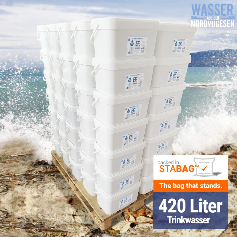 Emergency Food Water Pallet 420L (70 buckets x 6L)