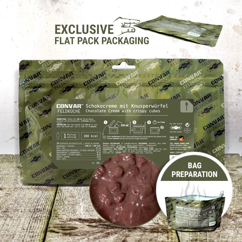 CONVAR™ Feldküche Schokocreme mit Knusperwürfeln | Dessert 95g