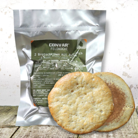 CONVAR™ Feldküche 2 Brotscheiben mit Aufstrich, Geschmack: Röstzwiebel