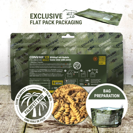 CONVAR™  Pot de gibier avec des pâtes – Plat instantané copieux