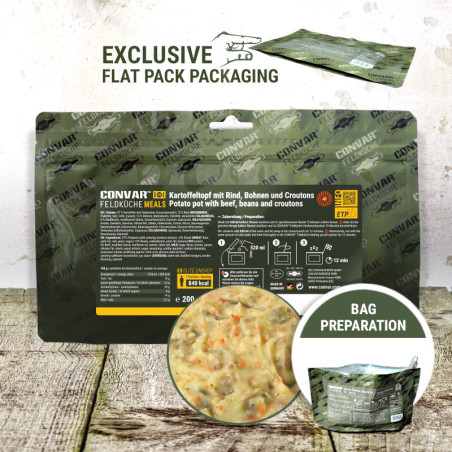 CONVAR™ Feldküche Kartoffeltopf mit Rind, Bohnen und Croutons (1 Portion) (200g)
