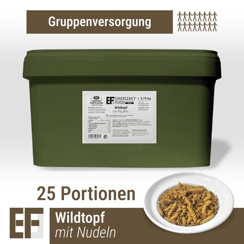 EF MEALS Ragoût de gibier avec pâtes 25 portions (3,75 kg) EF MEALS Ragoût de gibier avec pâtes 25 portions (3,75 kg)