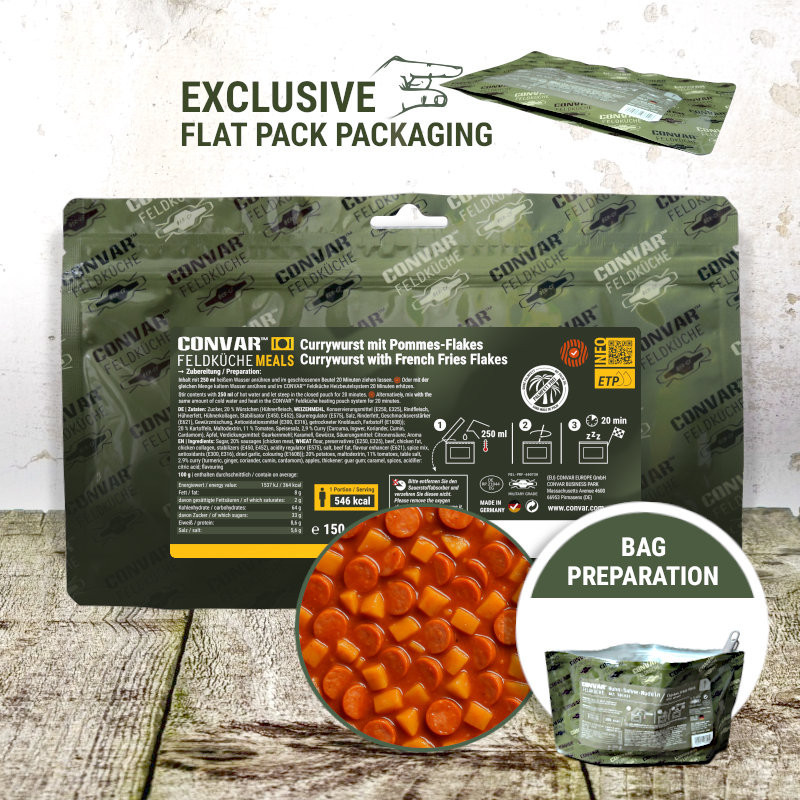 CONVAR™ Feldküche Currywurst avec flocons de frites (150g)