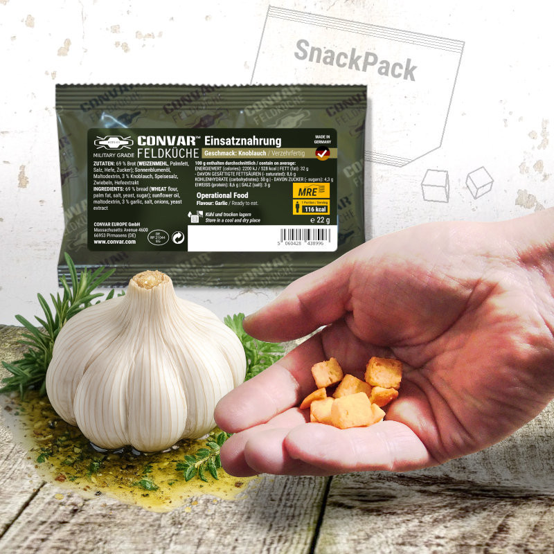 CONVAR™ Feldküche Missione alimentare SnackPack, gusto: Aglio (22g)